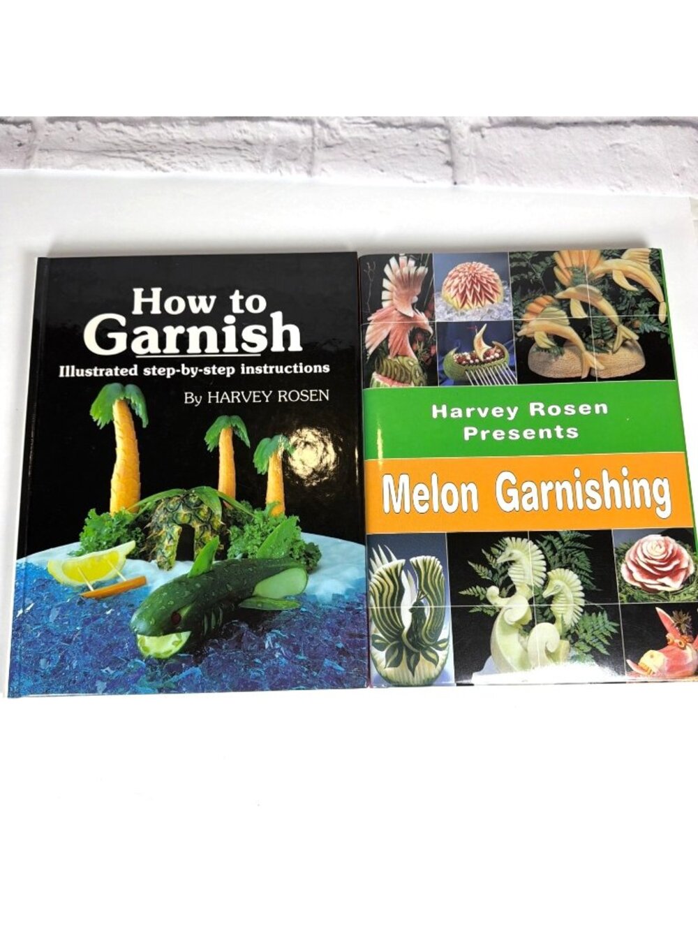 Vintage Set of 2 Harvey Rosen Garnish Book Bundle Hardcover Culinary Art Fruit